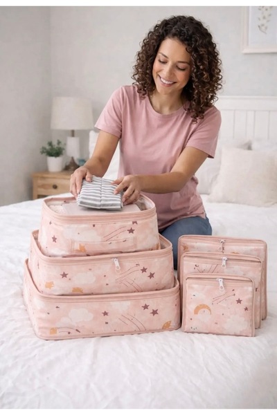 MorOropa Ultra Lüx Bebek 6'lı Desenli Fileli Bavul Valiz Içi Düzenleyici Hurç...