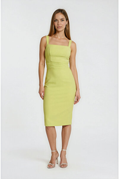 Spazio Guelfa Kalın Askılı Beli Drapeli Kısa Elbise FISTIK YEŞİL