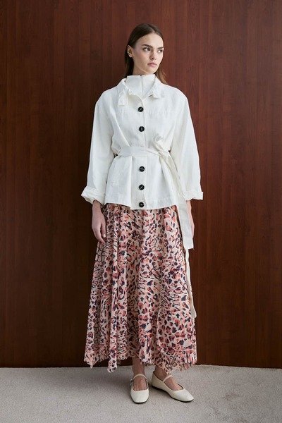 mavi limon Asimetrik Desen Şifon Etek