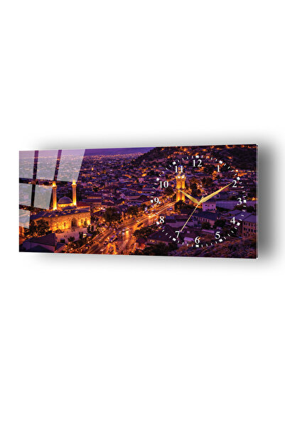 no77decor Kahramanmaraş Kale Ve Şehir Temalı Temperli Saatli Cam Tablo