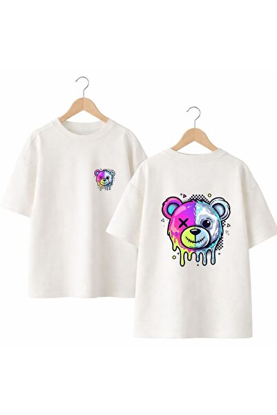 playwear Tricou cu decolteu rotund, 100% bumbac, supradimensionat, cu imprime...