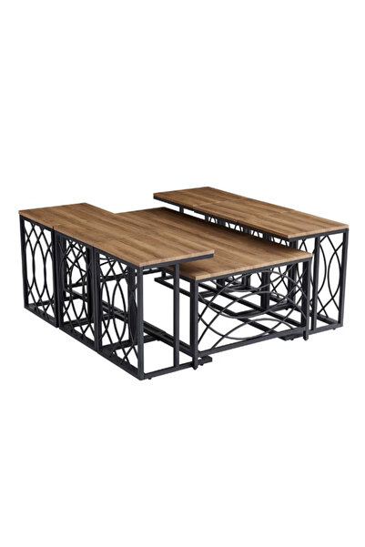 MARIA HOMES Modern Brown Coffee Table Set with 6 Side Tables 130 × 70 × 45 cm