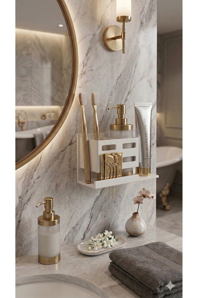 AA AHŞAP Rosdeer Lüks Duvara Monte Banyo Düzenleyici Seti - Diş Fırçalık, Sab...