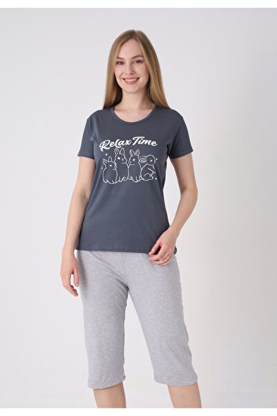 Serena Women's pajamas with Patterned , pink – Cotton t-shirt and 3/4 pants (...