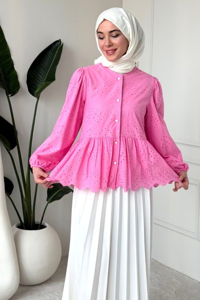 Safgiyim44 Lined Shirt with Elasticated Sleeves, Openwork Buttons and Lining