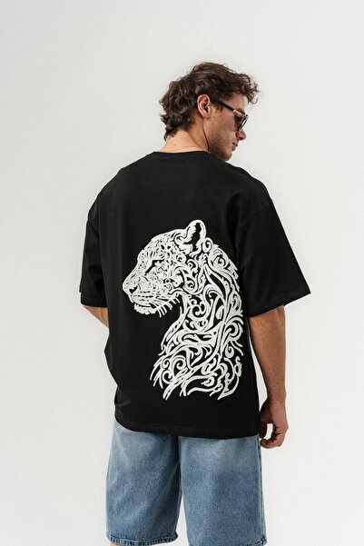 go gang own Panthera Embroidery Detailed Crew Neck Oversized T-Shirt