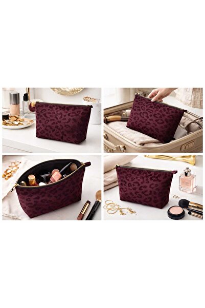 pattersty Leopard Printed Pieces of Burgundy Stylish Makeup Bag Pieces