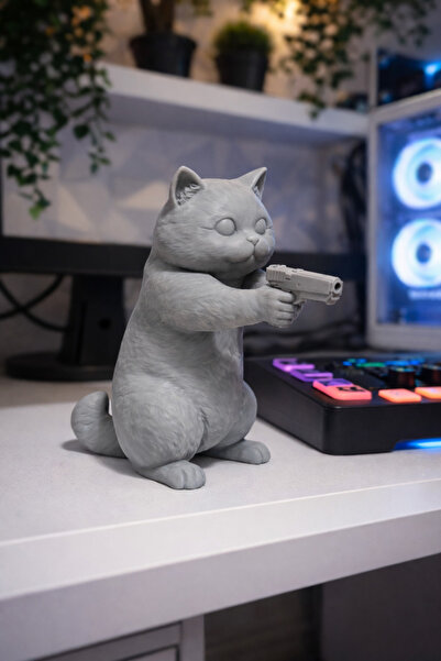 Ganster Kedi Figürü Masaüstü Dekor Hediyelik 13 cm