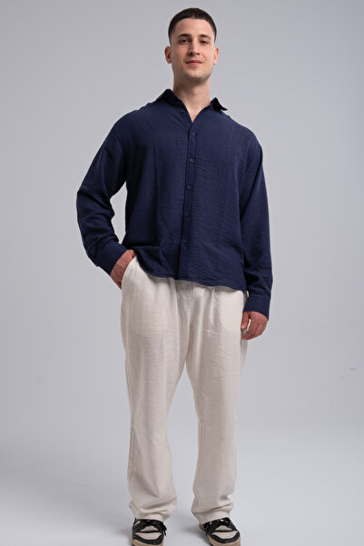 Erkek Keten Baggy Kalıp Pantalon