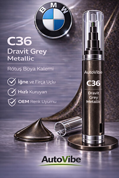 AutoVibe BMW Rötuş Boya Kalemi C36 Dravit Grey Metallic – Dravit Gri Metalik