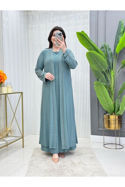 Modam Bella Plus Size Stylish Dress with Pearl and Stone Detailing