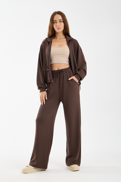 winmoda Set de trening pentru femei modal din material textil cu fermoar, tal...