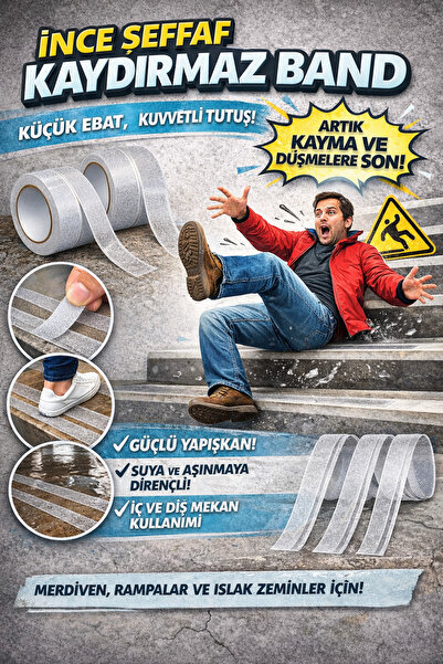 MACTAC 2 Adet 25mmx25mt Şefaf Kaydırmaz Bant Merdiven, Zemin, Banyo ve Havuz ...