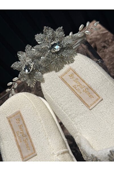 By Serpil Şener Lüks Kristal Taşlı ve Tüy Detaylı Anne & Lohusa Terlik-Taç Seti