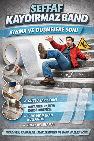 MACTAC 2Adet 50mmx25mt Şeffaf Kaydırmaz Bant Merdiven, Zemin, Banyo ve Havuz ...