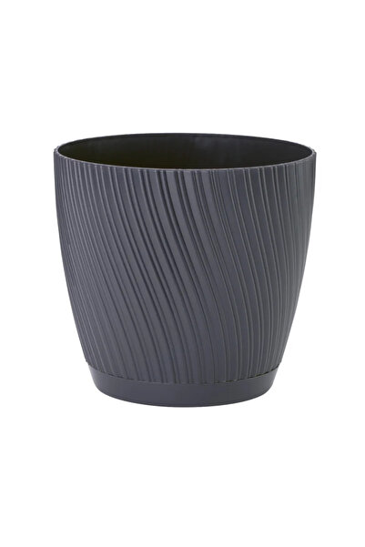 OEM Ghiveci flori Mika, cu farfurie, plastic, Ø 17 cm, gri antracit