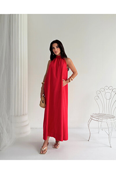 FEMMESTUDIO Women's Red Halter Dress