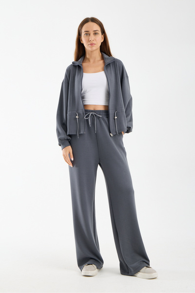 winmoda Set de trening pentru femei modal din material textil cu fermoar, tal...