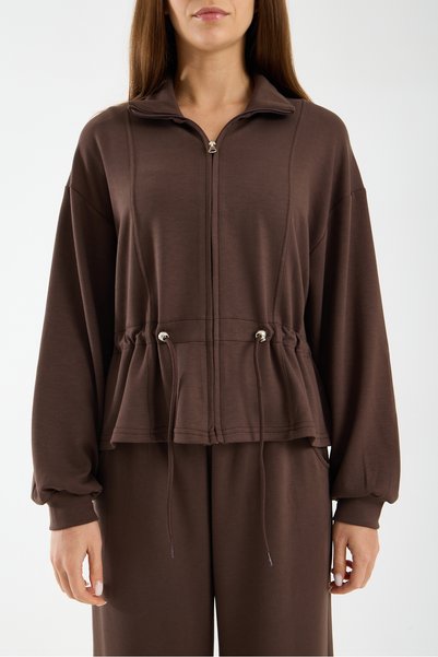 winmoda Set de trening pentru femei modal din material textil cu fermoar, talie cu încrețituri pantaloni largi, set sport casual