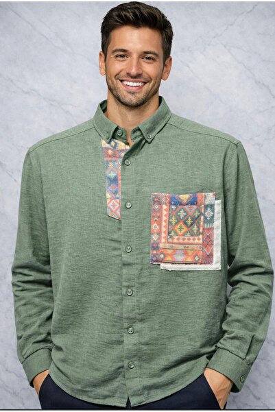 CALYON Hasır Cepli Keten Gömlek