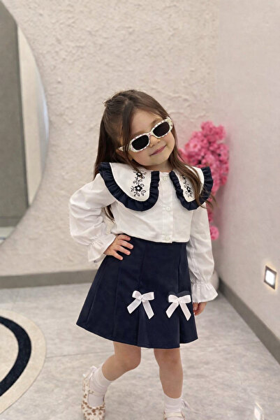 RÜYA KİDS Eid outfit for girls Peter Pan collar Bow Detail skirted top and bo...