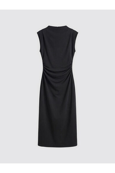 LC Waikiki LCW Vision Μαύρο φόρεμα με ψηλό γιακά και κορδόνι περίσφιξης