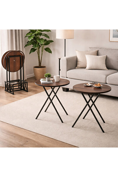 Vi Markets A practical set of folding round tables with a compact storage rac...