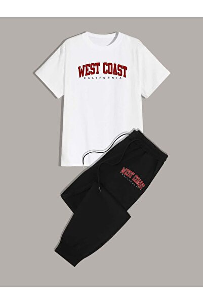 LAVİTTA Coffe Printed bottom top tracksuit set Oversized crew neck