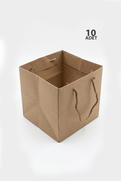 OLİ Art 20x20x20cm 10 Adet Kalın Kraft Pasta Kutusu Taşıma Çantası – Geniş Tabanlı Dayanıklı Kraft Çanta