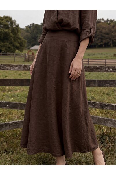 DenizEge Italiană cu talie elastică C fustă cu croială în A Maro amar