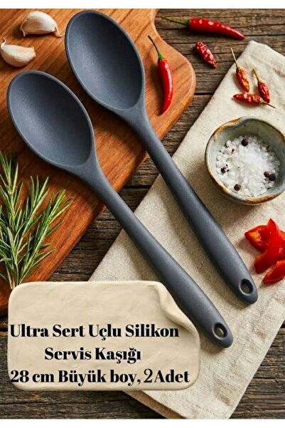 TARIK HOME Ultra Sert Uçlu 2 Parça Silikon Servis Kaşığı - Büyük Boy 28 cm Ya...