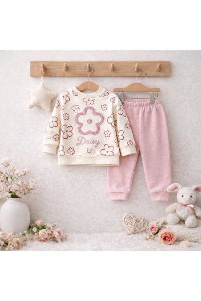 Happy Baby Butik Mini Mundo Baby Girl Floral Embroidered Pink 100% Cotton 2-Piece Set