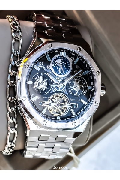 Ferrucci Automatic Battery-Free, Steel Band,Multifunctional,Silver Color,Real...