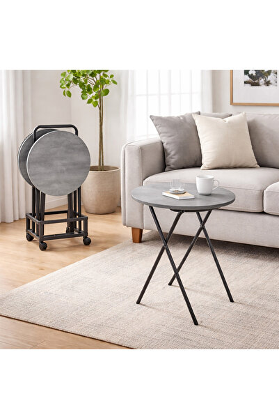 Vi Markets A practical set of folding round tables with a compact storage rac...