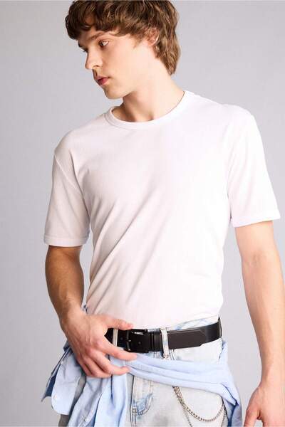 DeFacto Men's Rectangular Buckle Faux Leather Jean Belt I H5069Axns