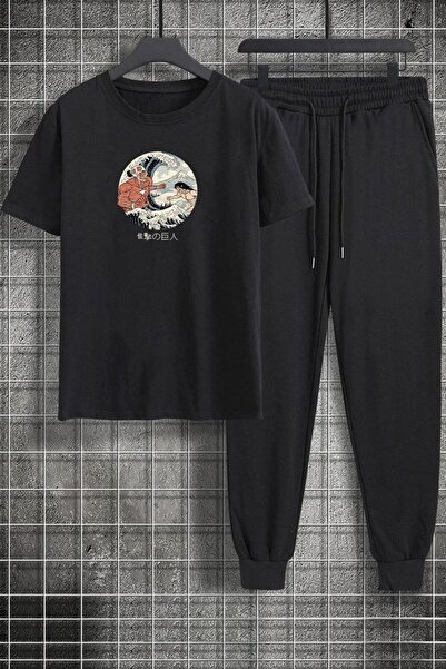 LAVİTTA تي شيرت سويت بنطلون رياضي - أسود مطبوع عليه طبعة من الأسفل، طقم بدلة ...