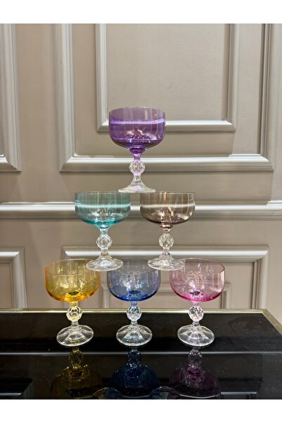 Vakıf home Bohemia Kristal Ayaklı Renkli Dondurmalık Salata ve Magnolya Kases...