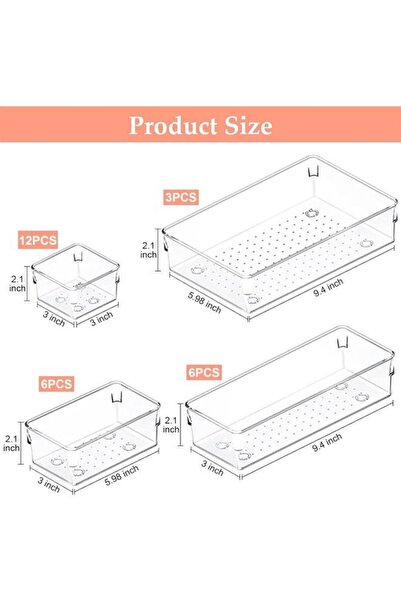 Arabest مجموعة منظم أدراج مكونة من 27 قطعة، مصنوعة من البلاستيك الشفاف، تتضمن...