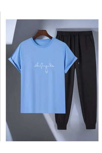 LAVİTTA T-shirt Sweatpants Jogger- Black Printed Bottom Top Tracksuit Set Ove...