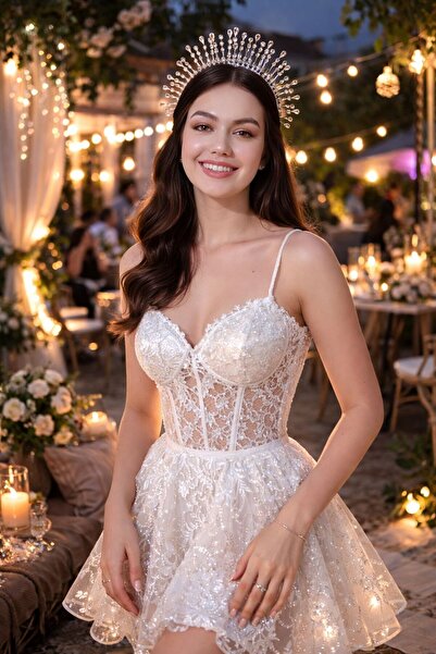 Milena Collection Gümüş Işıltılı After Party Gelin Tacı – Zarif Düğün Saç Aks...