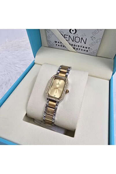 BENONE ساعة نسائية من ماركة Benon تتميز بتصميم مستطيل بإطار مرصع بالكريستال و...
