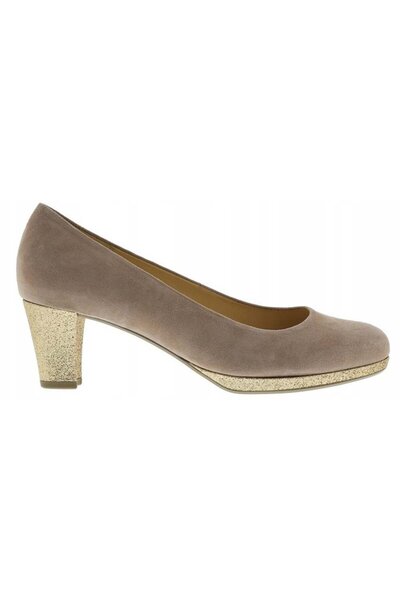 GABOR Heeled Shoes - Chunky Heel - size 37 - Brown Suede - elegant shiny Plat...