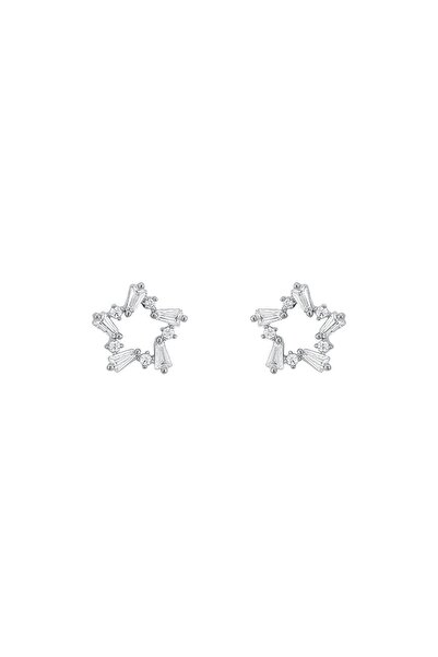 Generic Women's Five-Pointed Star Earrings 925 Silver Rhodium-Plated Zircon E...