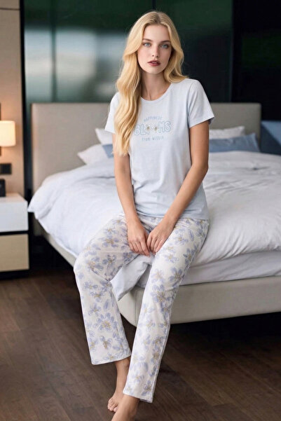 vory Women's Floral Print Pajama Set - Cotton Piece Short Sleeve Top and Bott...
