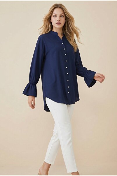 NEFESSE Arkası Uzun Kolu Bağcıklı Düğmeli Gömlek -Laci
