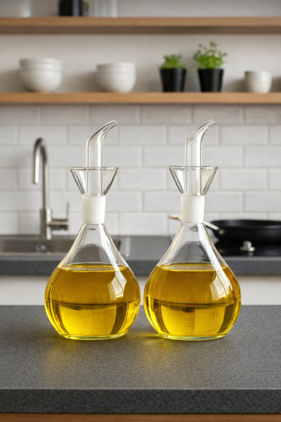 Paşabahçe 2'li 1000ml Cam Yağdanlık Seti - Damlatmaz Akıtmaz Yağlık/Sirkelik