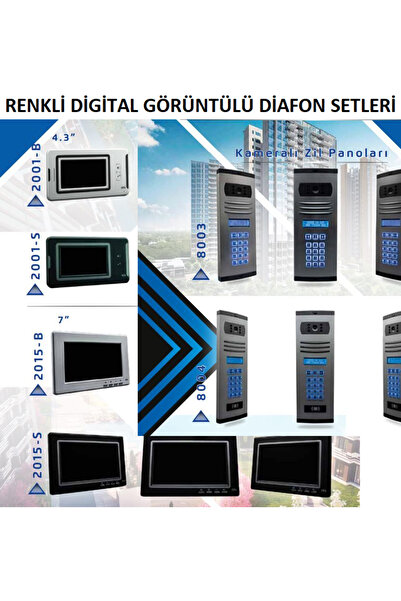 ÇağatayElektrik 12 DAİRE NTS 2001-S 4,3'' GÖRÜNTÜLÜ DİAFON SİYAH-8003 TUŞ TAK...