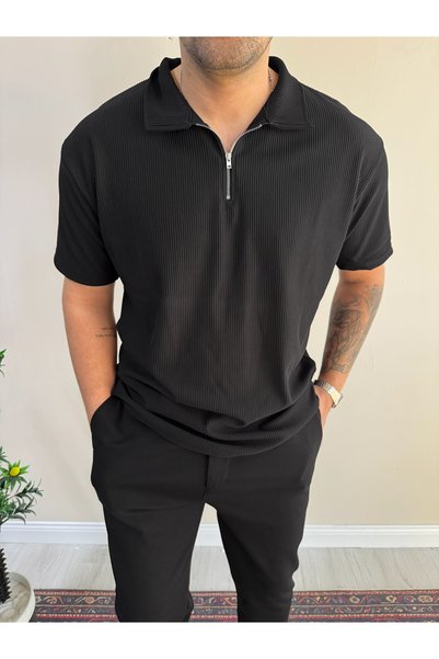 blucombin Tricou bărbătesc cu jumătate de fermoar, croială largă