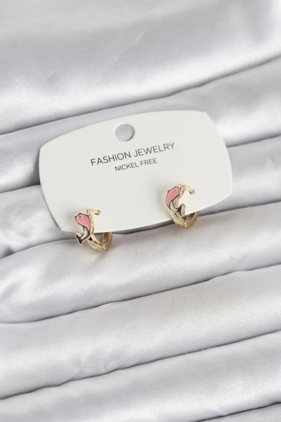 Skygo Pembe Yunus Balığı Model Gold Renk Pirinç Çocuk Küpe - TJ-BKP11650