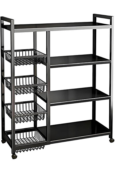 inabyte رف تخزين وتنظيم للمطبخ مكون من 4 طبقات (أسود) مزود بعجلات وسلال، للمط...